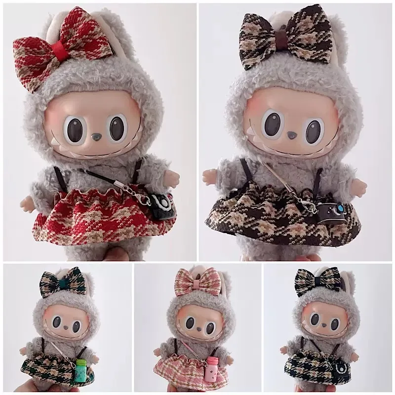 Mini ropa de muñeca de peluche, falda de brotes con accesorio para el cabello de perlas para muñecas Idol Labubu I II, muñeca Kpop de Corea, regalos de ropa DIY