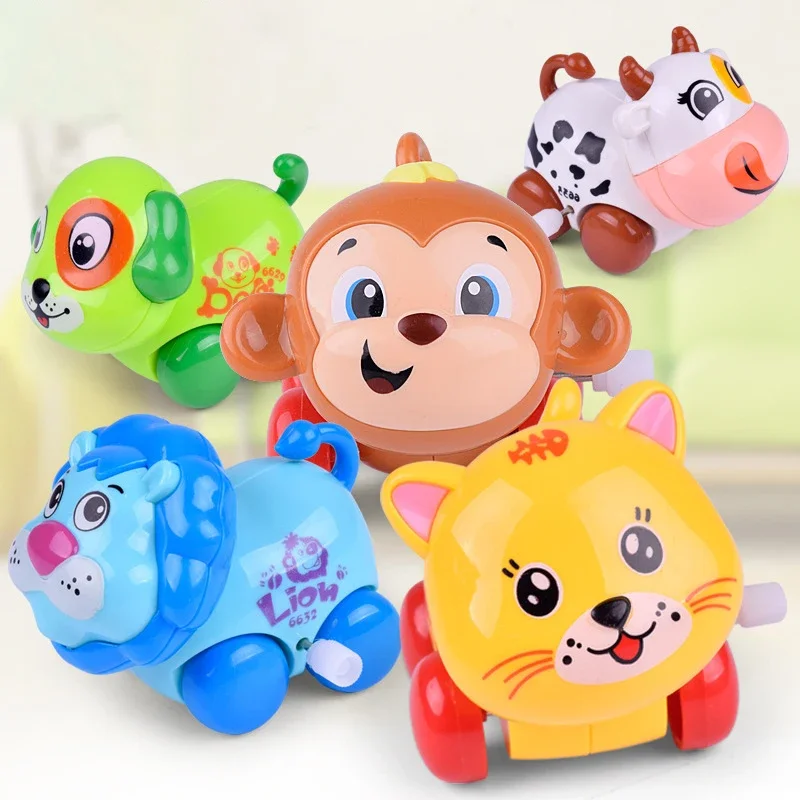 1Pcs Fun Kids Cartoon Animal Dog/Cat/Cattle/Lion/Monkey Wind Up Toy Mini Crawling Clockwork Classic Toys Newborn Baby Spring Toy