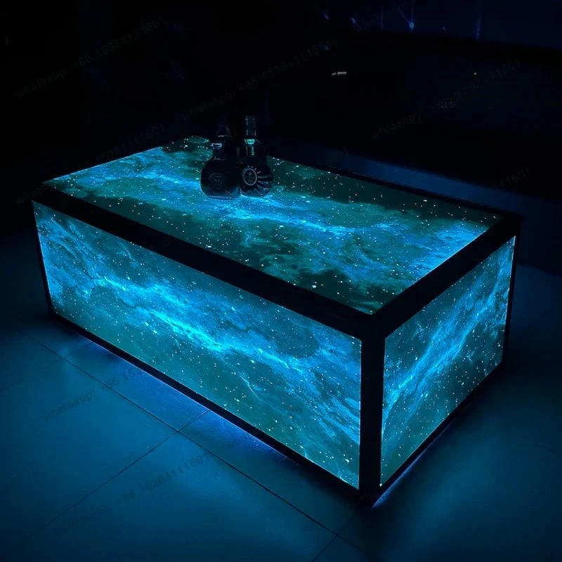 KTV Coffee Table Table European Wine Bar Counter Card Seat Luminous Desktop Tempered Glass Stainless Steel