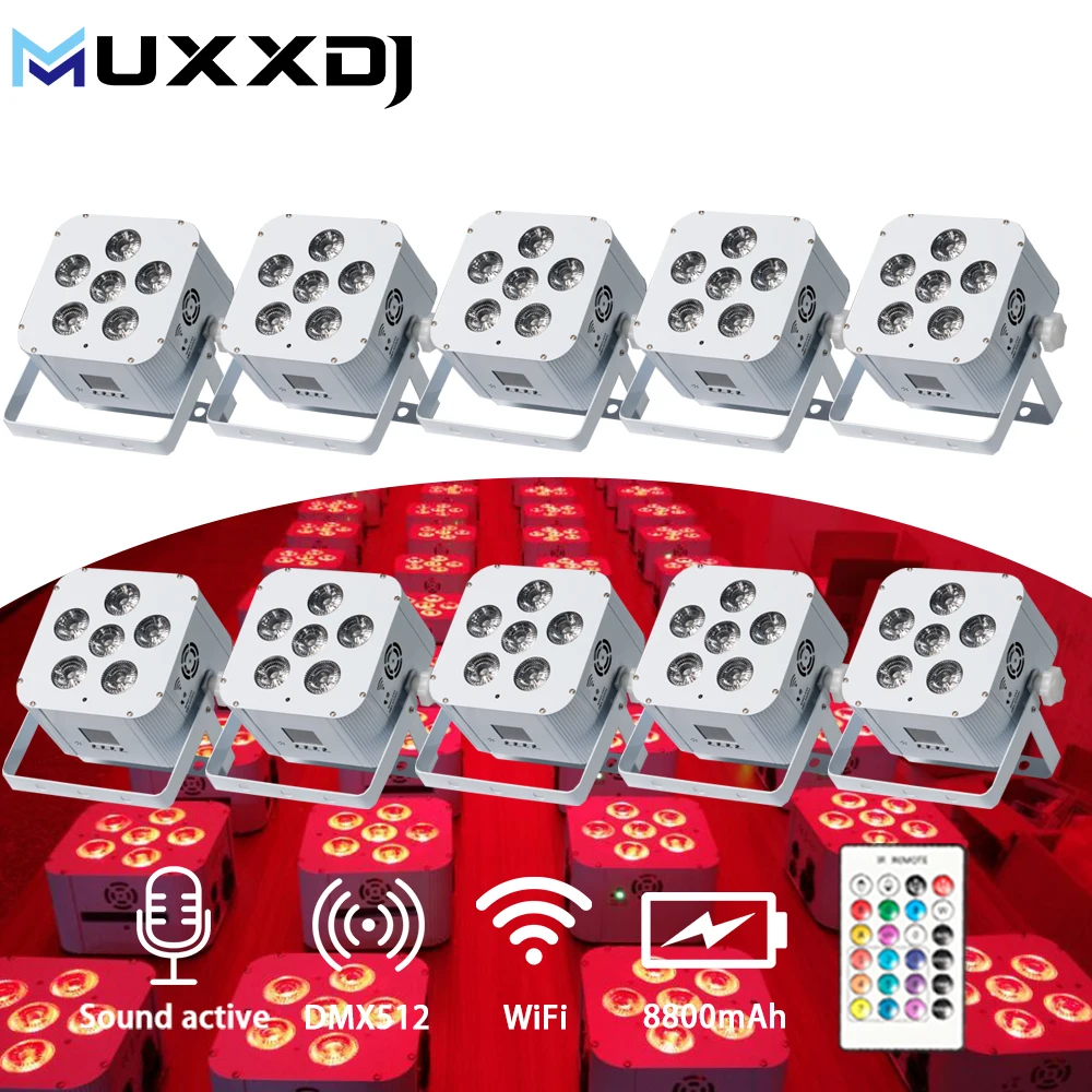 10-pack 6*18W RGBWA 6in1 Wireless Battery Powered Flat LED For Stage Performances Wedding Disco Hall