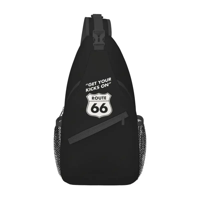 

Get Your Kicks On Route 66 Crossbody Sling Backpack Men Custom USA Highways Shoulder Chest Bag for Cycling Camping Daypack