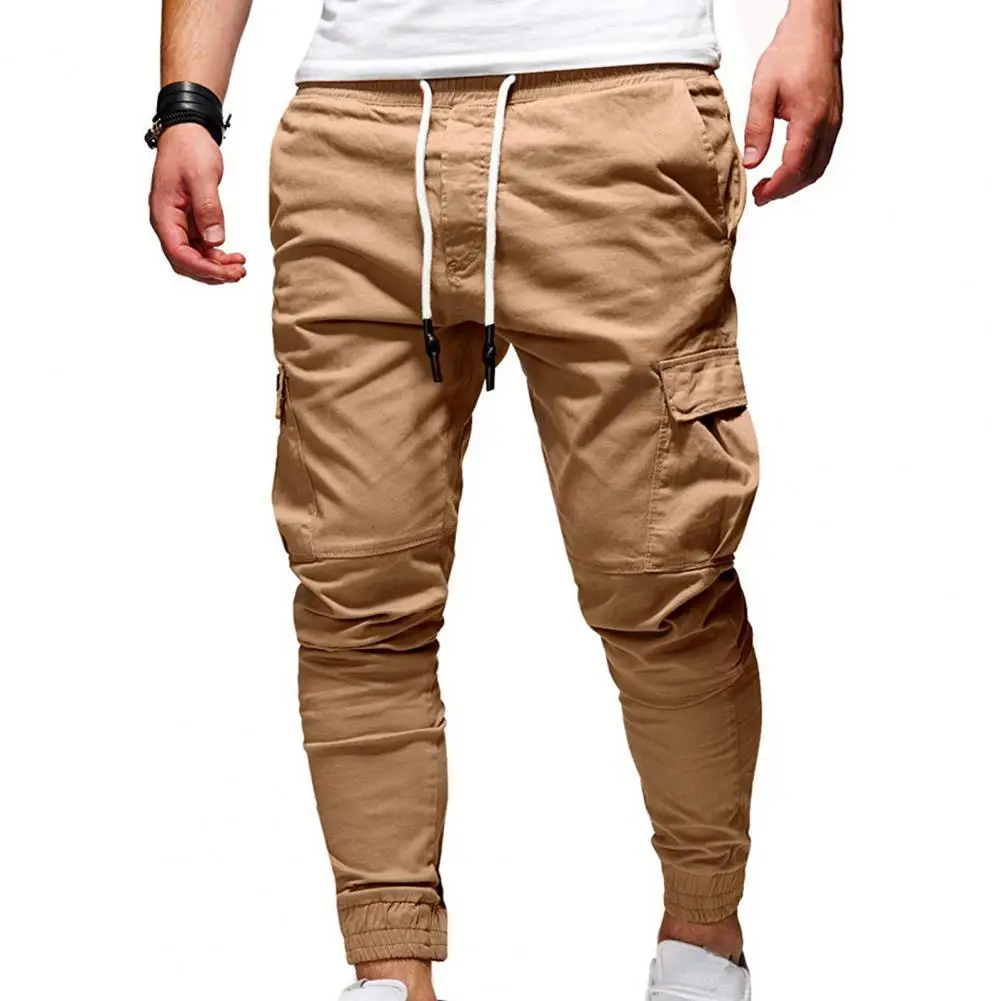 2025 Drawstring Multi Pockets Cargo Pants Solid Color Full Length Men Loose Multi Pockets Sweatpants Outdoor Activities Trousers