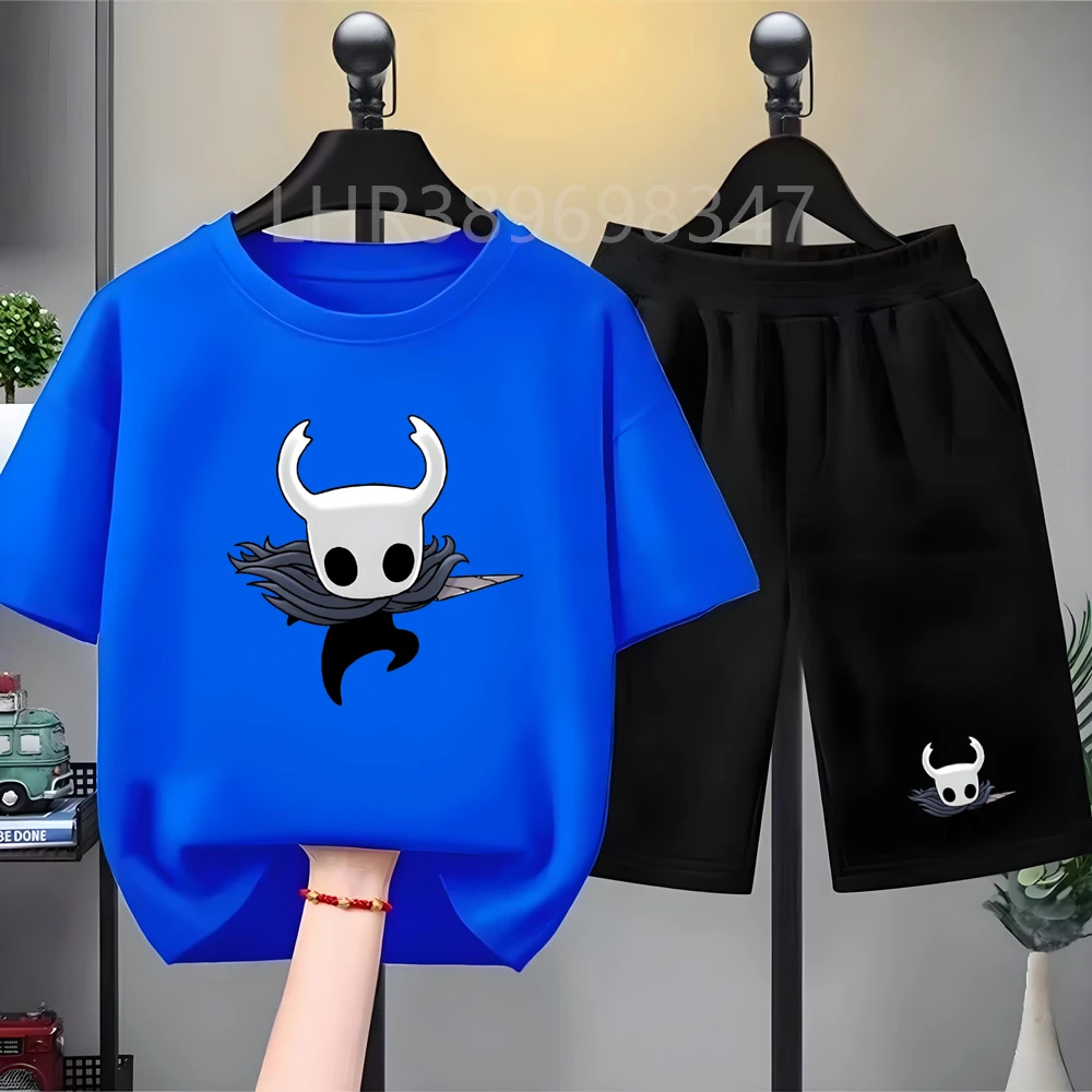 Summer Kids T-Shirt Hollow Knight Game Boy Girls Casual Sets Outfits Teen Children's O Neck Short Sleeve Tops Shorts 2pcs