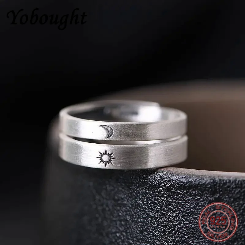 New Real S925 Silver Jewelry Men's and Women's Rings 2024 Trend Novel Sun and Moon with Radiance Couple Rings