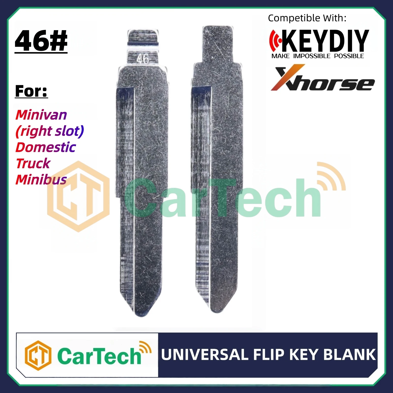 Cartech 46# Uncut Flip Blank Key Blade for KD XHORSE VVDI Universal Remote Fit Minivan (right slot) Domestic Truck Minibus
