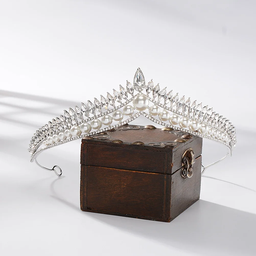 

Pearl Tiara Luxurious Crown Bridal Headwear Korean Elegant Banquet Headpiece Wedding