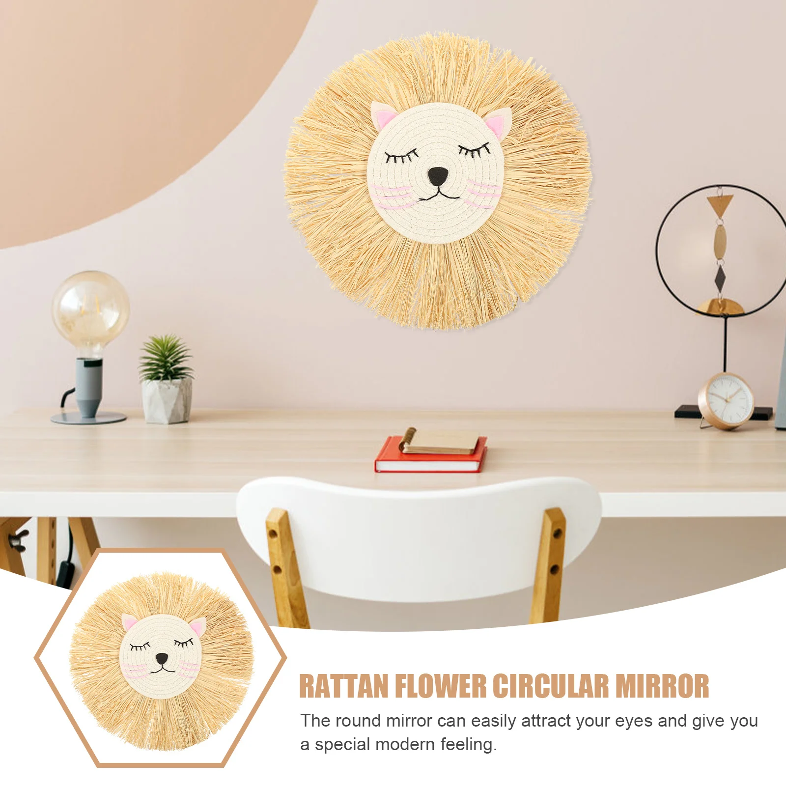 

Cartoon Lion Wall Hanging Ornament Woven Straw Pendant For Home Living Room Kids Nursery Bedroom Decor Animal Head Art