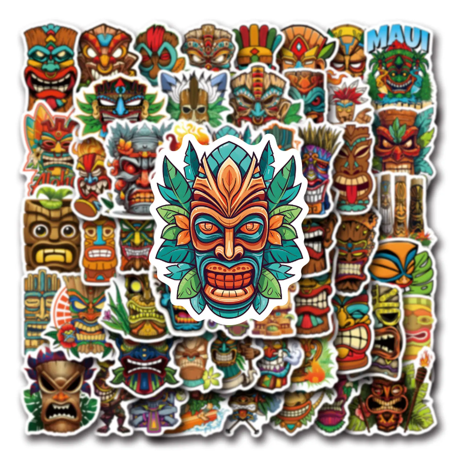 55 قطعة من ملصقات الرسوم المتحركة Tiki Mask Totem Graffiti المقاومة للماء DIY للهاتف المحمول والأمتعة والجيتار وملصقات كأس الكمبيوتر المحمول