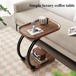 Movable Living Room Side Table With Bottom Wheels c-Shaped Wooden Coffee Table Sofa Table Bedside Movement Simplicity Nightstand