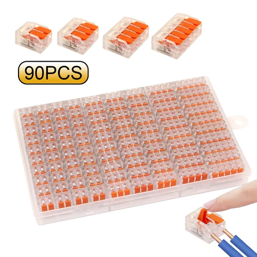 Caja de 20/90 Uds., conectores de Cable de palanca eléctrica, 2 puertos, 3 puertos, 5 puertos, abrazadera de Cable eléctrico, Mini conector de Terminal de Cable rápido