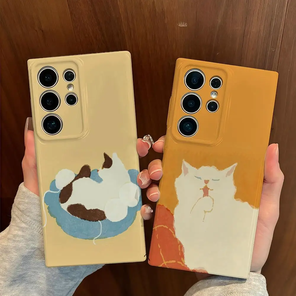 

inset Kawaii cat Phone Case for Samsung S25 Shell GalaxyS24Ultra 23plus S22 21 A56 36 Glossy Film Hard PC Cover
