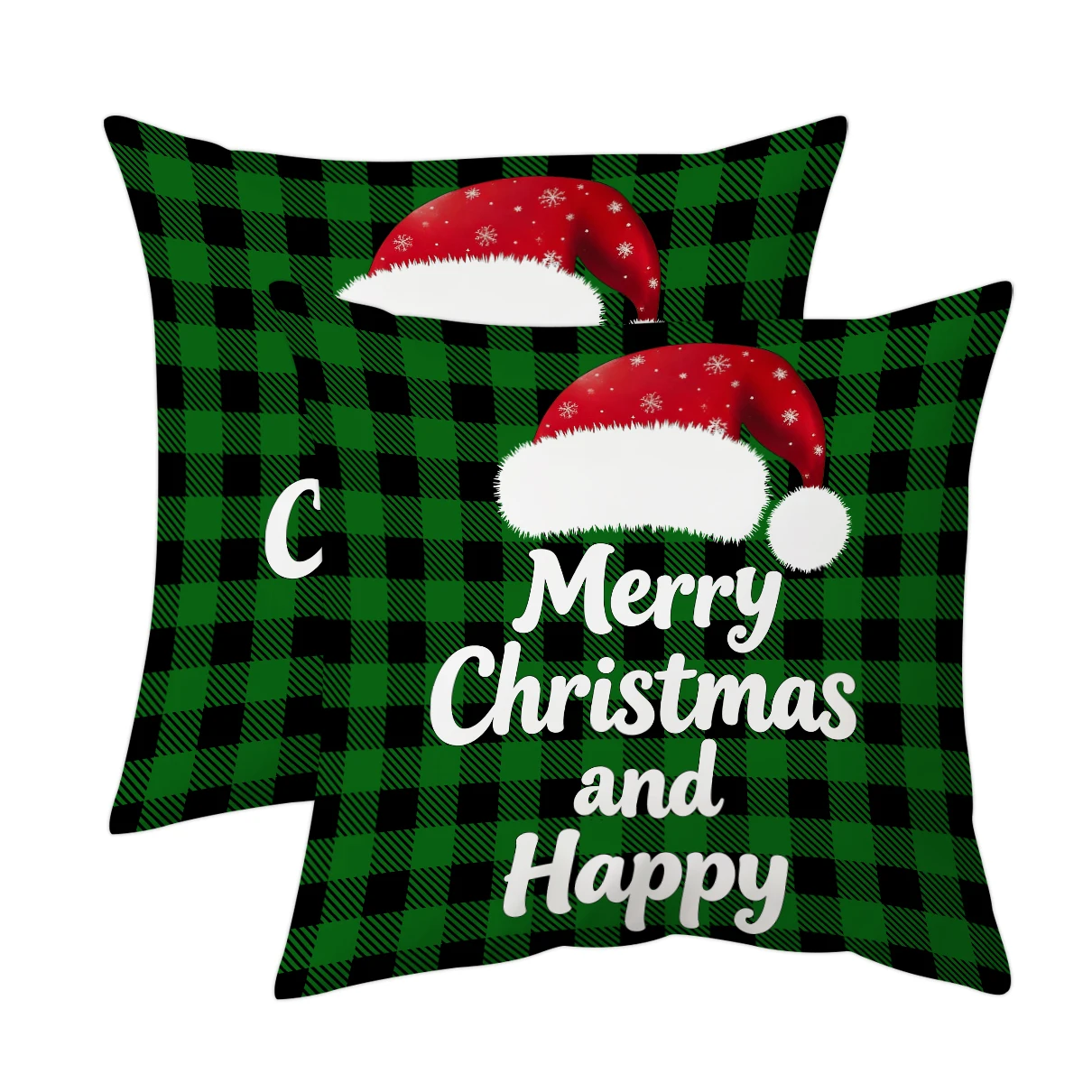 1/2pcs Christmas green checkered pillow cover, 18x18 inch double-sided printed short plush pillowcase (without pillow core)