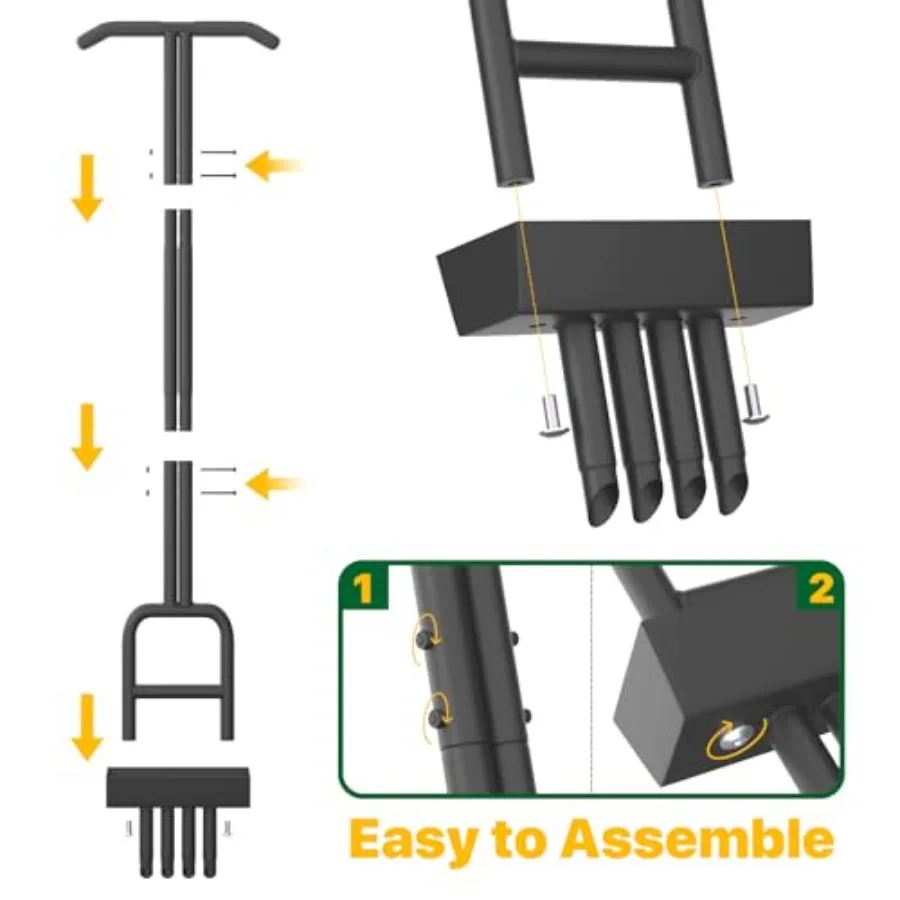 Ferramenta manual para gramado, aerador de núcleo de 39 polegadas com 4 linhas para manutenção de grama e quintal, aerador de plugue manual resistente com núcleo embutido