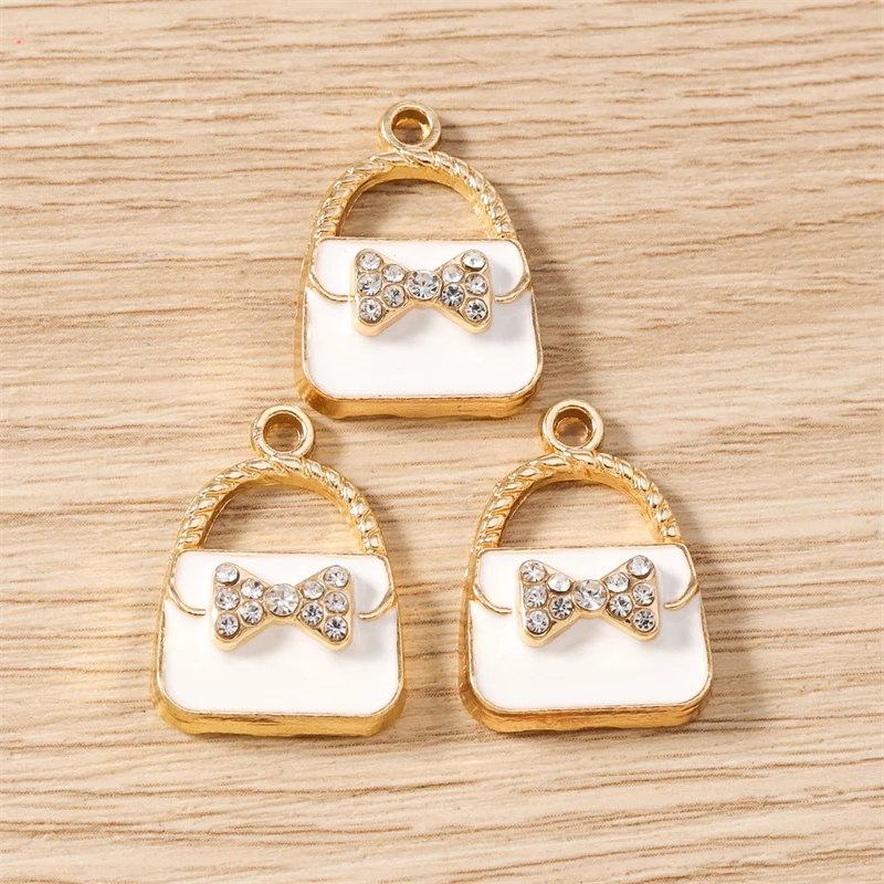 10 Stück süße Kristall-Bowknot-Charms, Emaille-Taschenanhänger, Anhänger für Schmuckherstellung, Halsketten, Ohrringe, Armbänder, DIY-Bastelbedarf – Detail 9