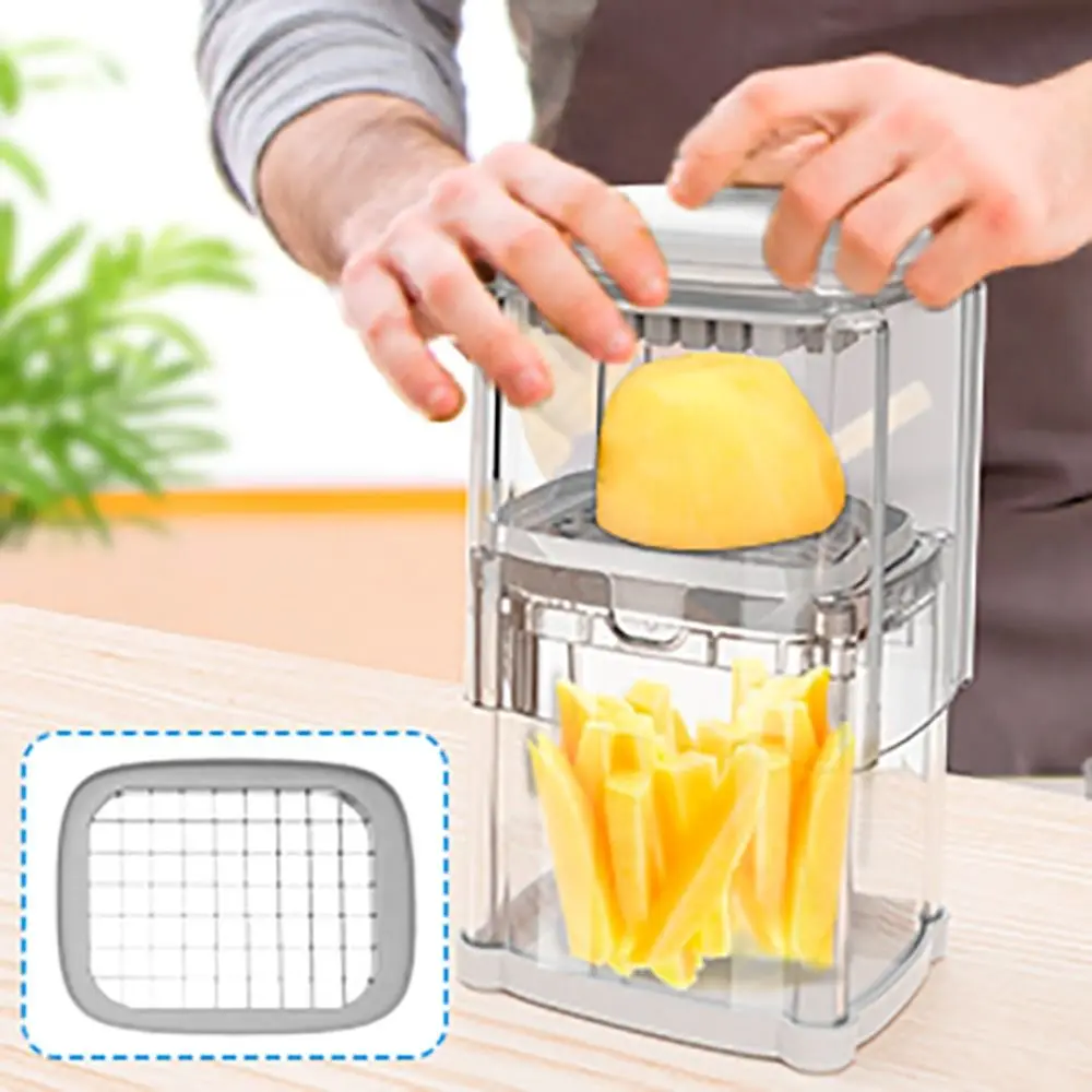 

Kitchen Gadgets Manual French Fries Cutter 4 in 1 Hand Press Vegetable Dicer Efficient with 4 Blades Fruit Slicer Cucumber