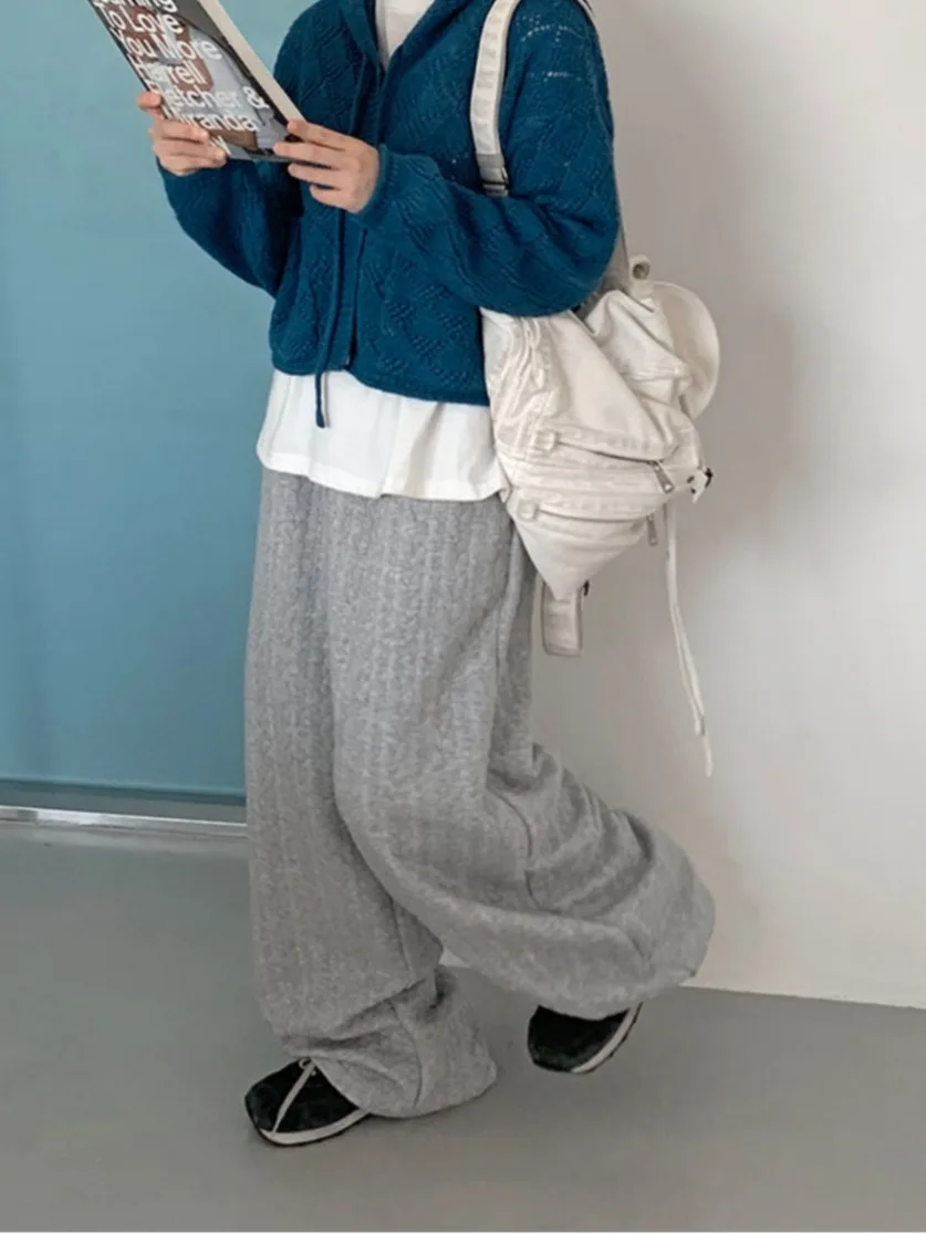 

Tee-Color Running Sle~ Autumn Winter Twist Hemp Texture 3D Cotton Casual Loose Straight Leg Pants Lazy Long Trousers