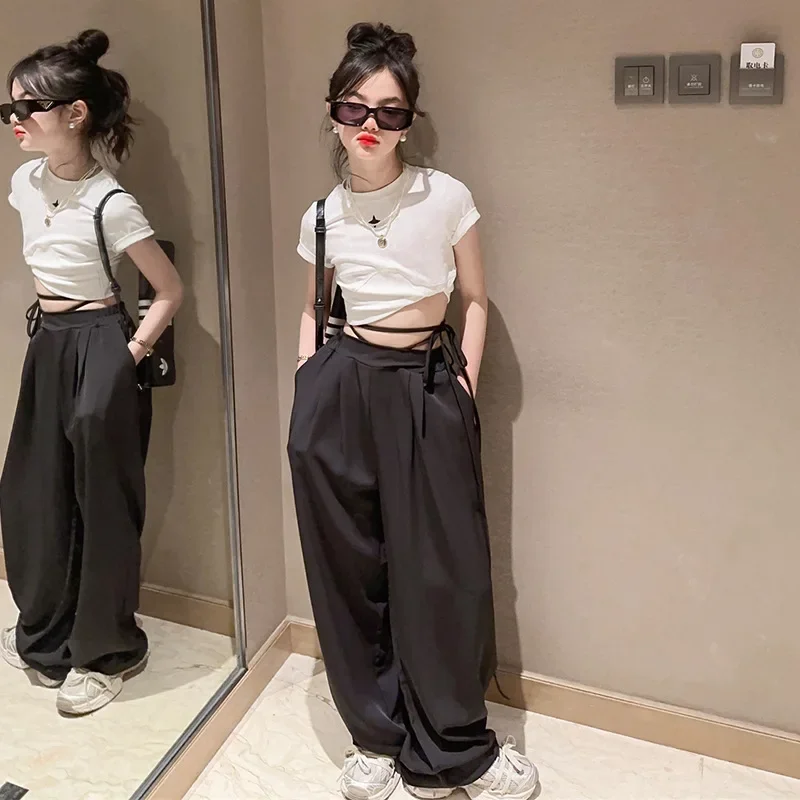 

Girls Summer Suit Fashion Short Sleeve T-shirt Formal Pants Two Pieces Teenage Kids Boutique Clothes 10 12 Year Children Clothes