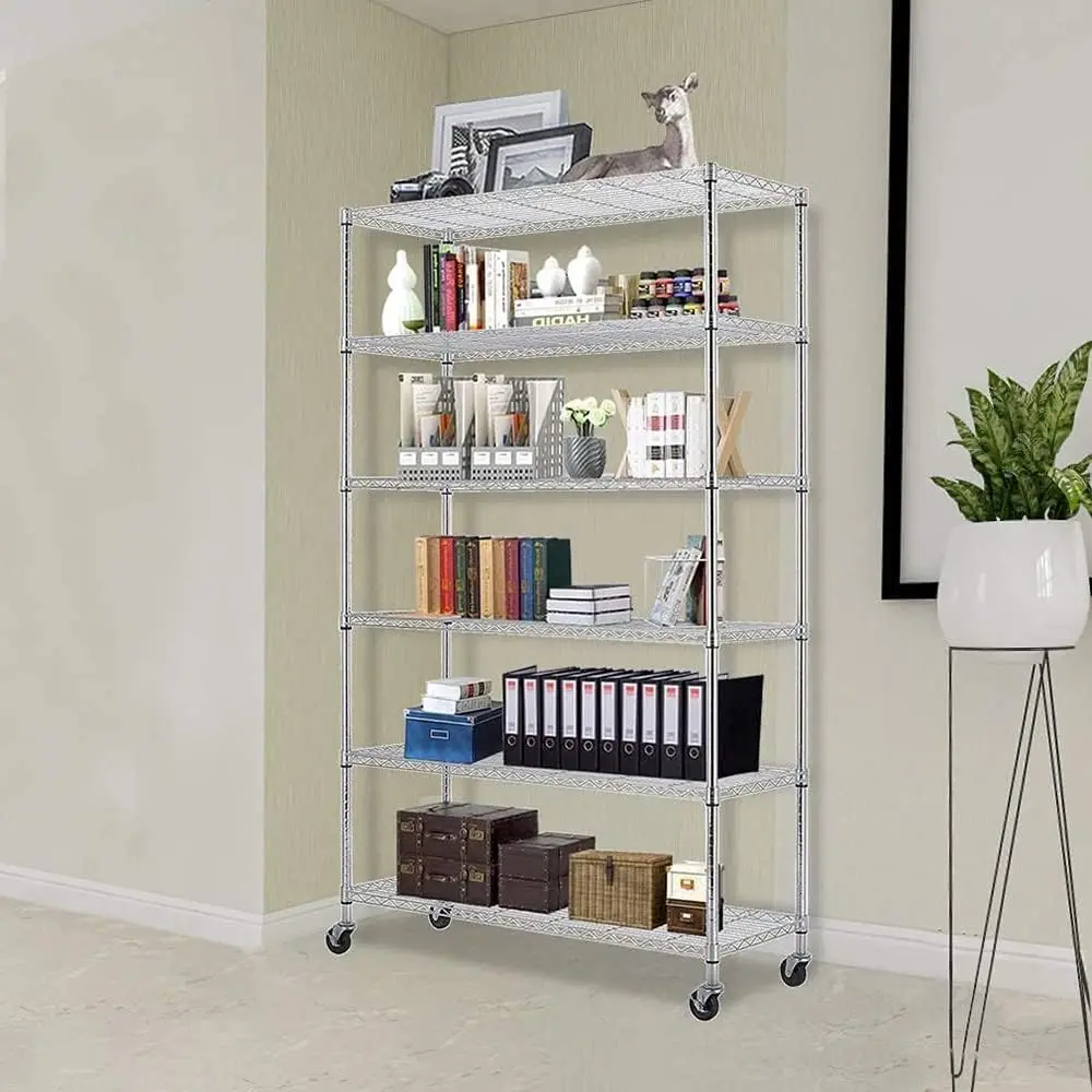 48"L×18"W×82"H Wire Shelving Unit Storage Cart Metal Shelf Rolling Utility Cart 2100Lbs Capacity with 6 Tier Casters Adjustable image 2