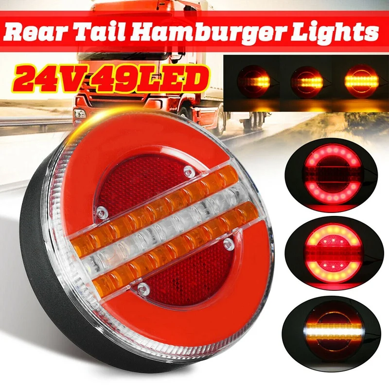 24V 49 LED Dynamic LED Trailer Truck Tail Light Brake Light DRL Flow Turn Signal Lamp Strobe Light For Car Boat Caravan