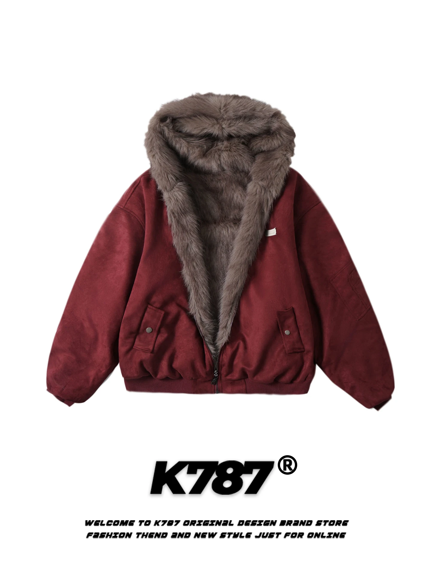 

Куртка K787 в американском ретро-стиле, двусторонняя, с капюшоном, из хлопка, для мужчин и женщин, с пушистым эко-мехом, теплая зимняя повседневная куртка