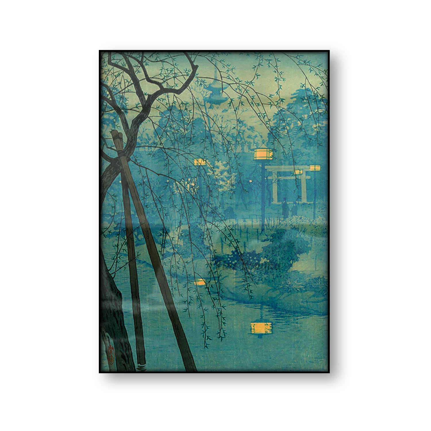 Misty Evening at Shinobazu Pond Shiro Kasamatsu Vintage Japanese Art Poster Woodblock Wall Art Canvas Print Asian Home Decor