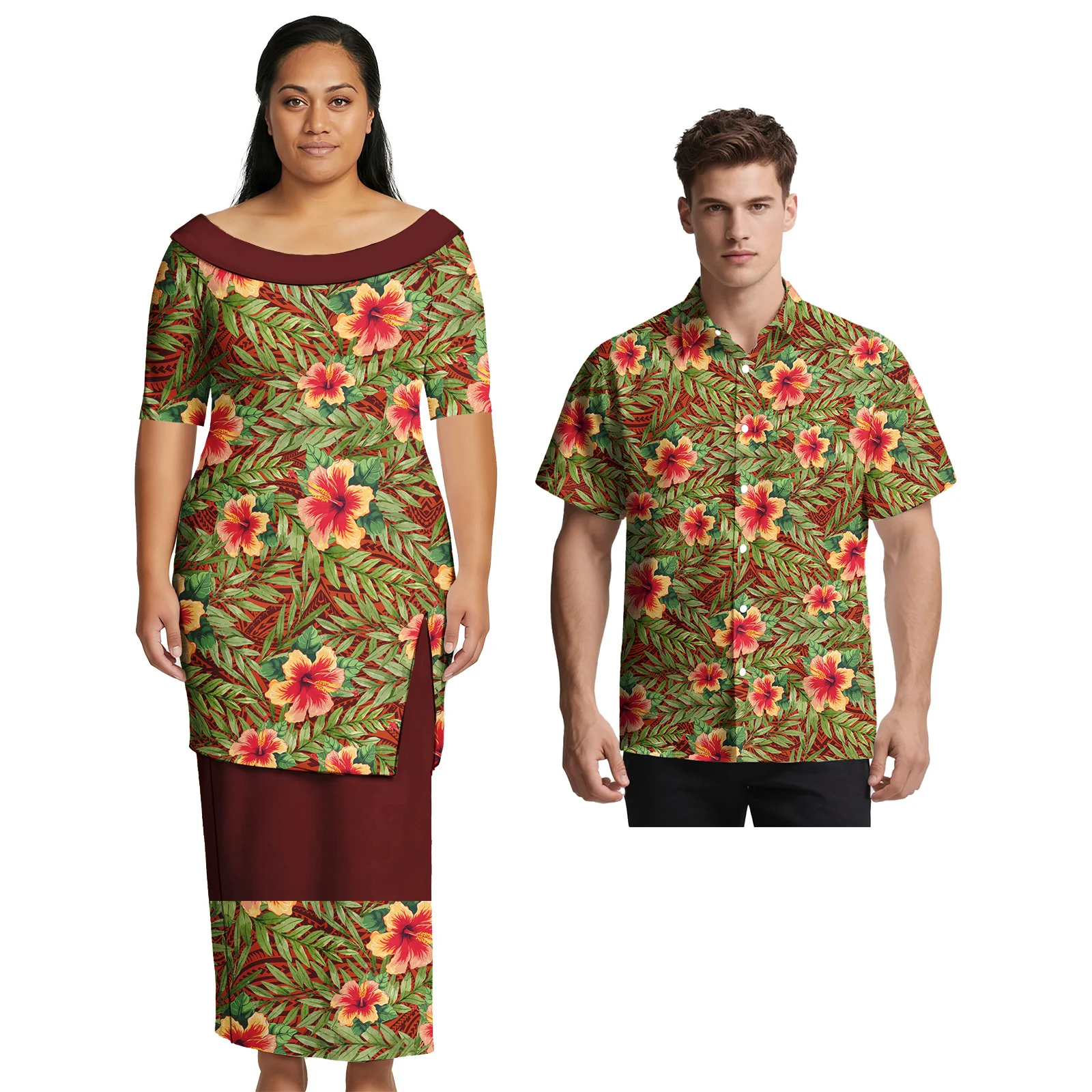 Novo Design 2026: Saias Femininas Elegantes com Estampa Personalizada Samoana e Camisas Masculinas Havaianas Deslumbrantes – Roupas Polinésias para Casais