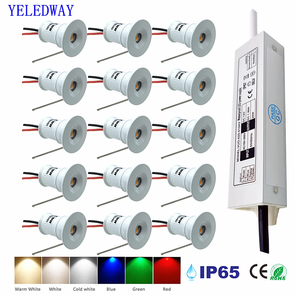 미니 다운라이트 LED 매립형 소형 스포트라이트, 천장 주방 룸 계단 실내 LED 스포트라이트, 변압기 AC110-220V 포함, 12V, 1W