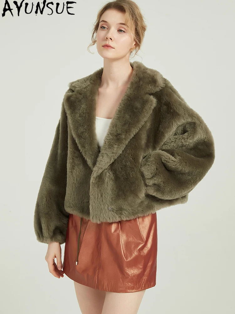 AYUNSUE Natural Sheepskin Fur Coat Women Real Leather Jacket Winter Jackets 2025 Luxury Clothing Female Short Style Шуба Женская