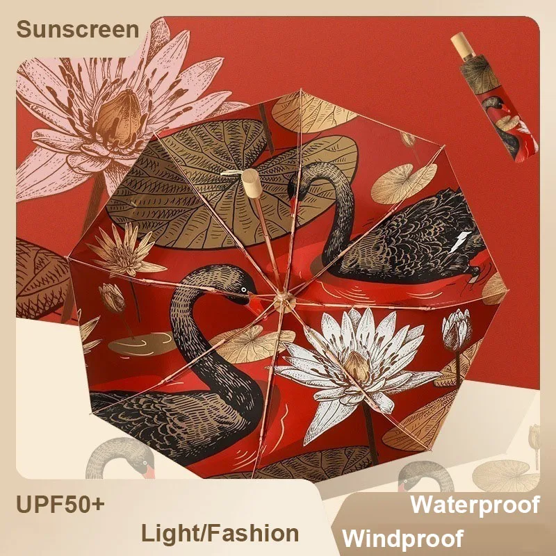 Titanium Gold Coating Umbrella Sun UV Protection Sunshade Rainproof 3-Folding Sunny And Rainy Double Use Umbrella For Women Girl