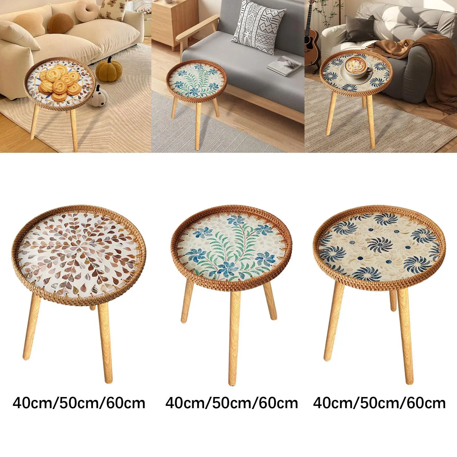 Side Table End Table Convenient Coffee Table with Shell Inlays Multifunctional for Living Room Farmhouse Patio Indoor Bedroom