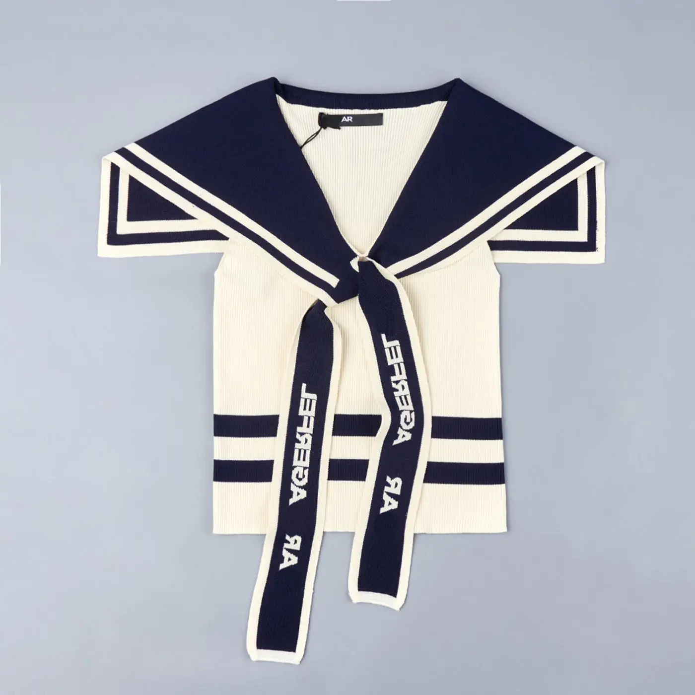 Slim Fit Naval Collar Letter Sash Knitwear Sleeveless College Style Women's Vest 2026 Spring Season Short Length A-Line