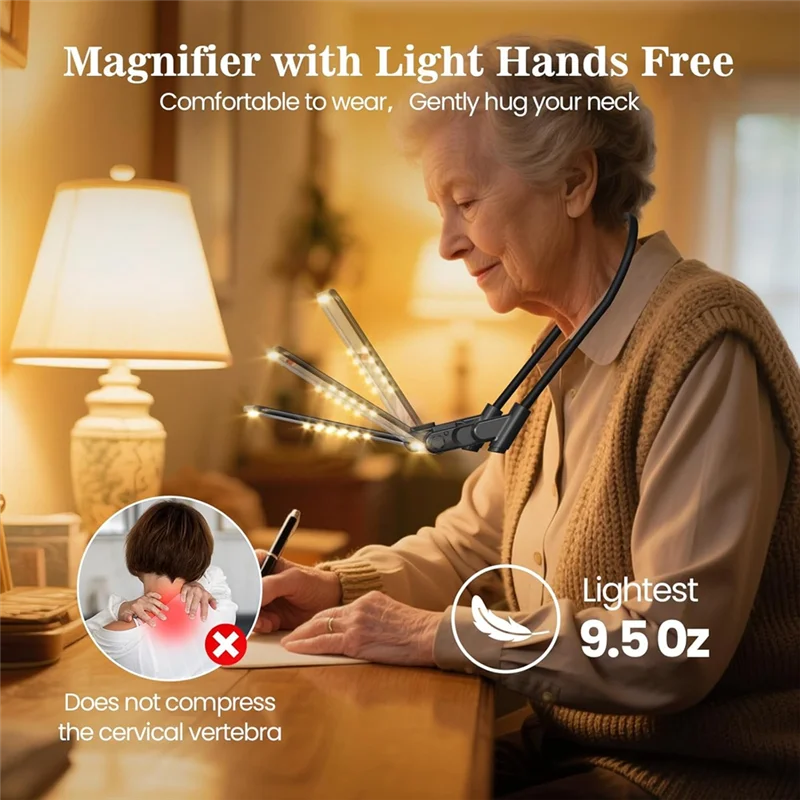 ABGG-3 Color Dimmable,Magnifying Glass With Light, Hands Free Magnifier For Reading, Neck Wear Full Page Magnifier