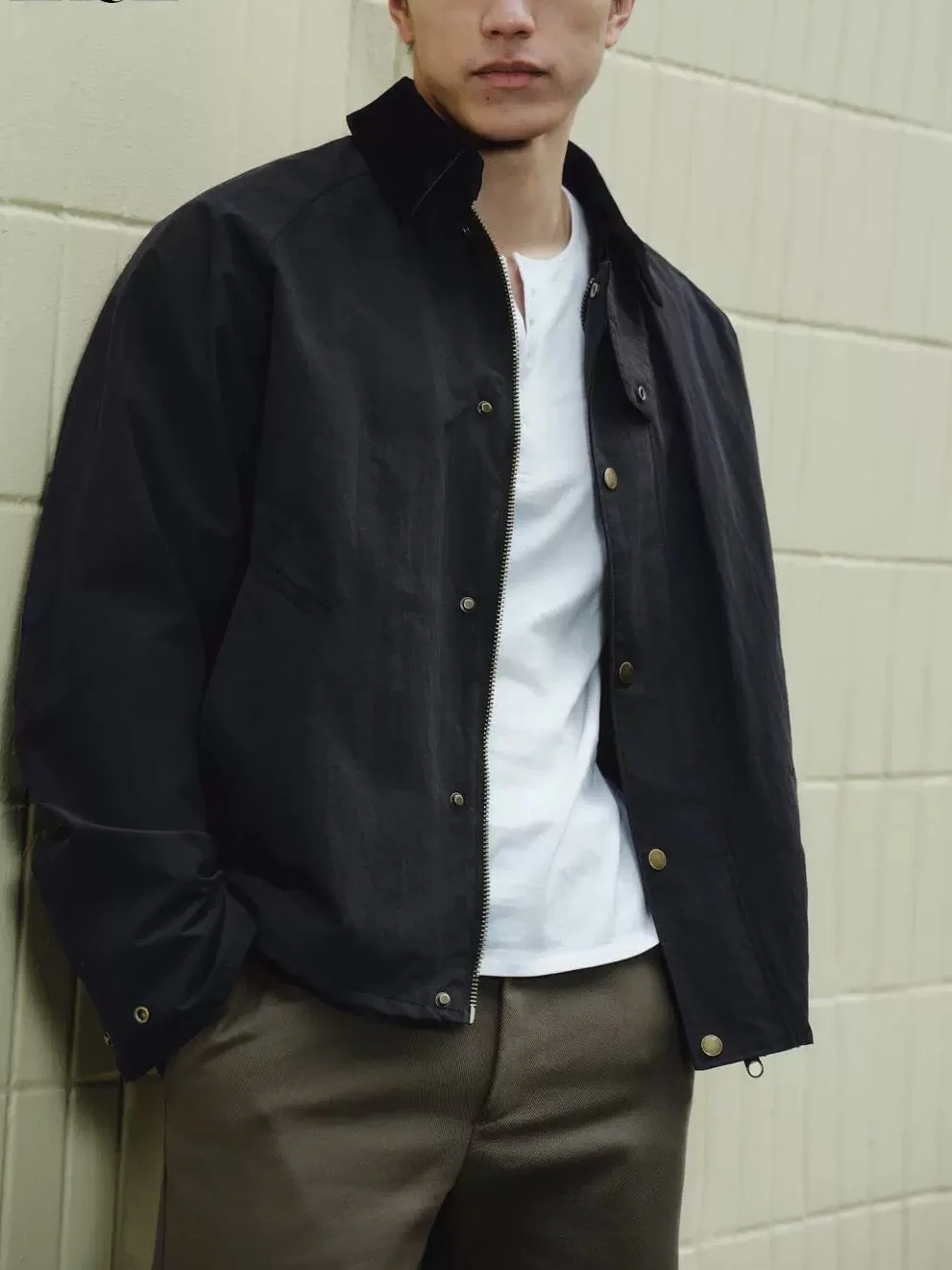 

Spring New Arrival Men's ort Leather Jaet Collared Patchwork Zipper Closure Color Casual Loose Fit Outerwear