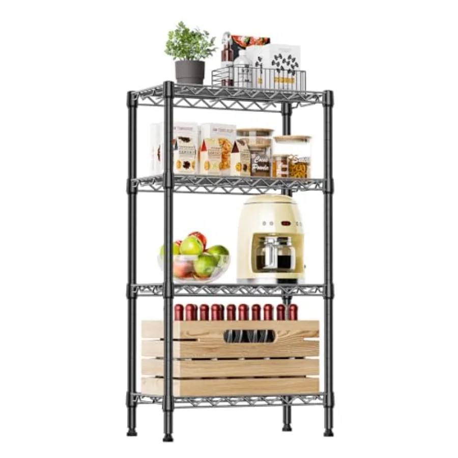 

4 Tier Steel Storage Shelves Heavy Duty Metal Shelf Wire Shelving Rack for Pantry Kitchen Living Room or Office Organization 11