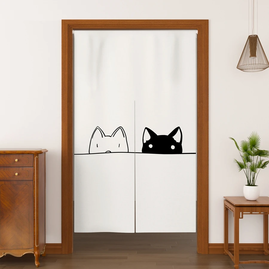 Hand Painted Cartoon Cat Japanese Door Curtain Partition Kitchen Living Room Entryway Cabinet Curtain Bathroom Doorway Decor