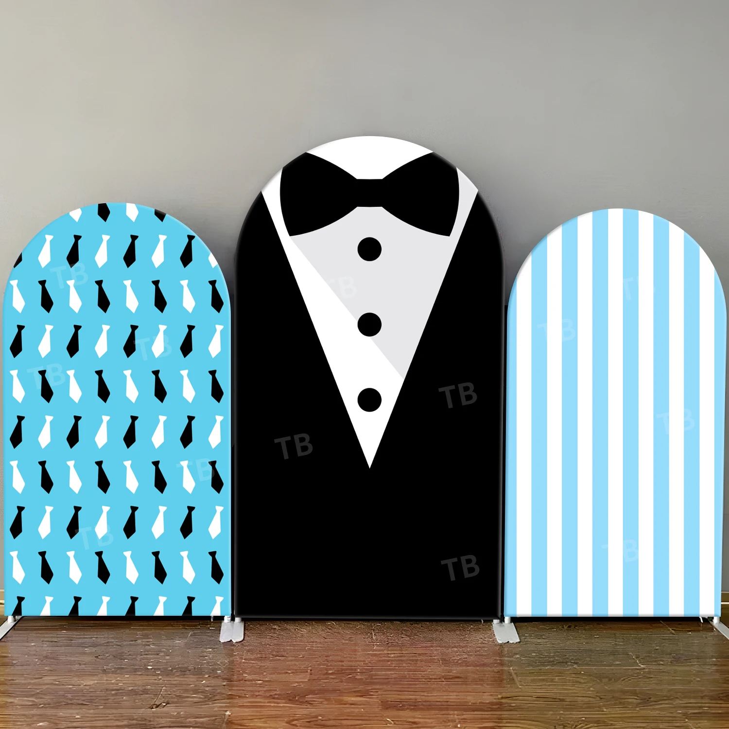 

TB Gentleman's Theme Arch Backdrop Cover Blue Tie Vertical Stripe for Birthday Party Decor Photo Background Wall Elastic Fabric