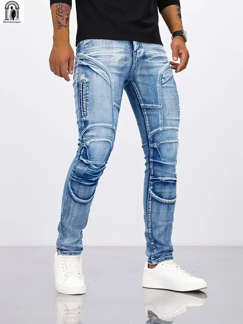 New Distressed Men Jeans Denim Holes Skinny Vintage Wash Solid Pencil Pants 2024 Ankle Length Sheath Punk Style Pockets Slim view 4