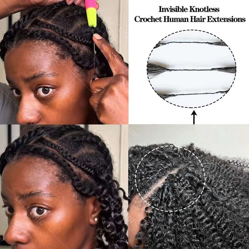 موجة عميقة ريشة الكروشيه وصلات شعر بشري Knotless غير مرئية قبل فصل البرازيلي 100% ريمي مجعد الكروشيه حزم الشعر #2