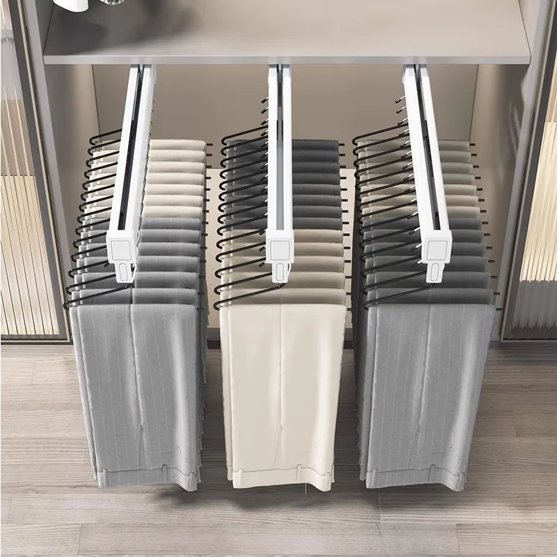 Expandable Sliding Pants Rack Collapsible Drying Holder Aluminum alloy Wardrobe Clothes Rack Wall-mounted Retractable organizer
