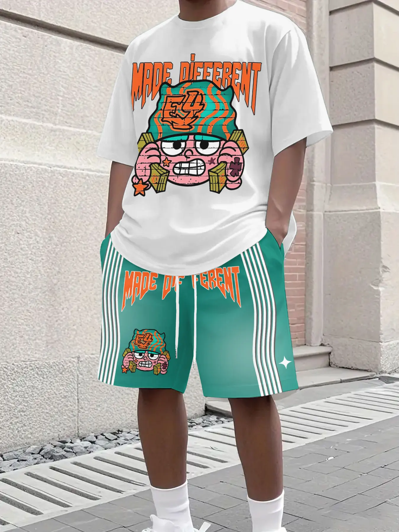 

Two-piece Set Letter Print Men's Short Sleeve And Shorts Set Everyday Casual Men's T-shirt Street Fashion Sports Shorts