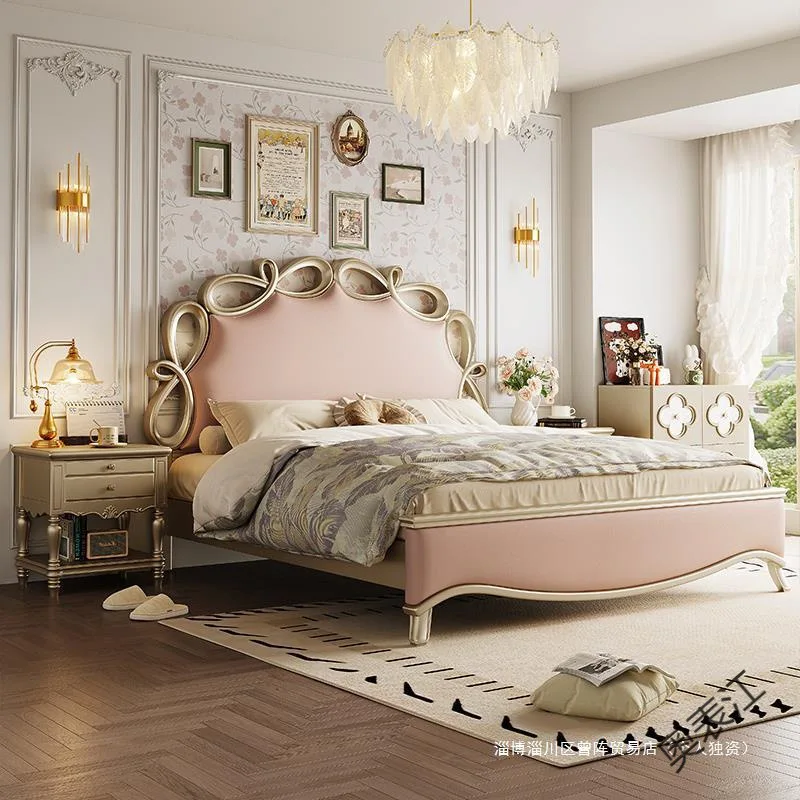 

American light luxury solid wood bed, modern simple master bedroom double bed