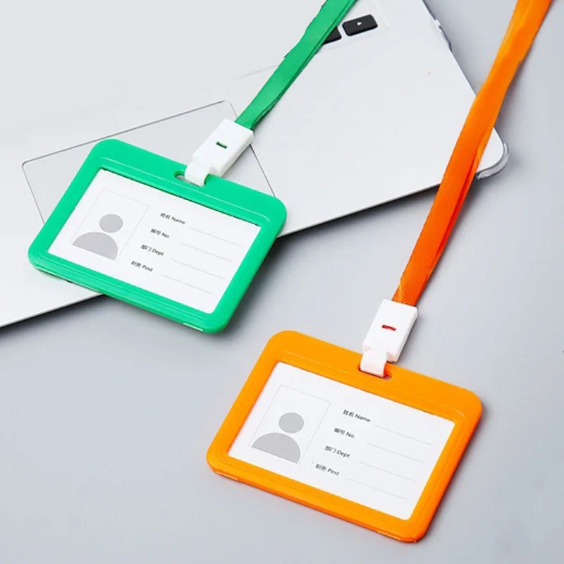 Name ID Badge Holder Employee's Pass Work Card Cover Sleeve for Staff Workers Working Permit Case with Lanyard Neck Strap