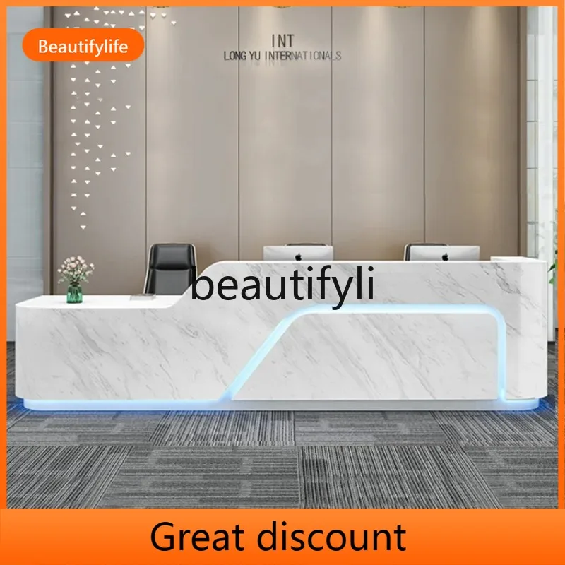 

Стойка регистрации компании, стойка регистрации, простой современный салон красоты, касса, бар, окрашенный на заказ мрамор A51