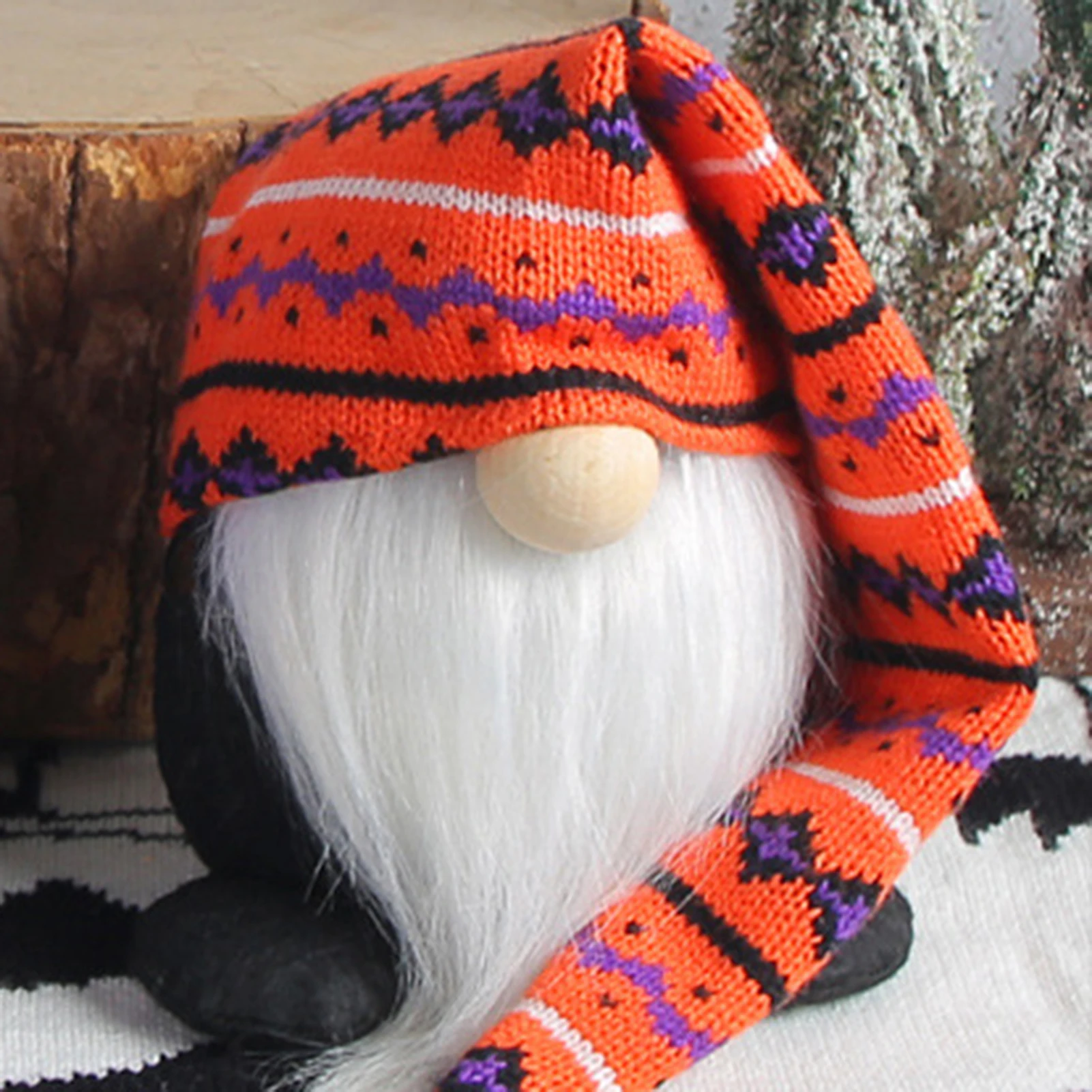 Halloween Plush Doll with Knitted Hat Comfortable and Soft to Touch Doll for Fireplace Home Halloween Decor