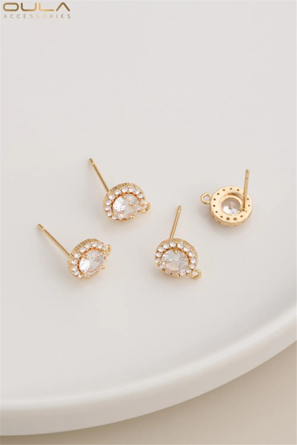 

925 Silver Needle Round Zirconium-inlaid Ear Studs 14K Gold-plated Color-retaining Ear Studs Diy Handcrafted Earrings Accessorie