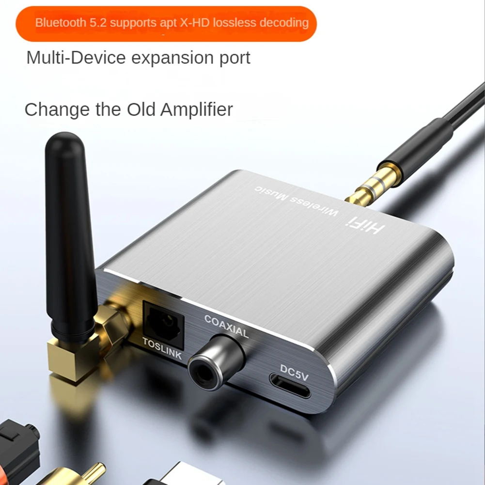 Receptor inalámbrico D300 APTX-HD BT 5,2 adaptador de Audio estéreo HiFi compatible con fibra óptica Coaxial para auriculares TV