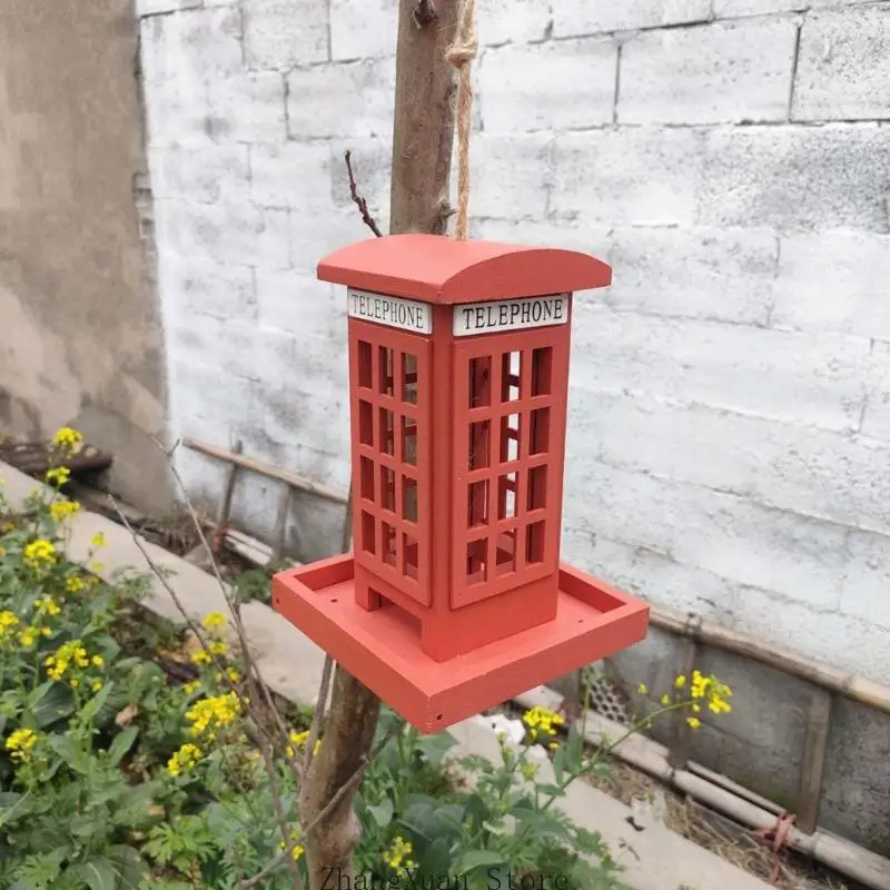 Garten-Vogelstation mit hölzerner Telefonzelle, Design mit offenem Fenster, Tablettboden und Feuchtigkeitslöchern für Wildvögel – Detail 3