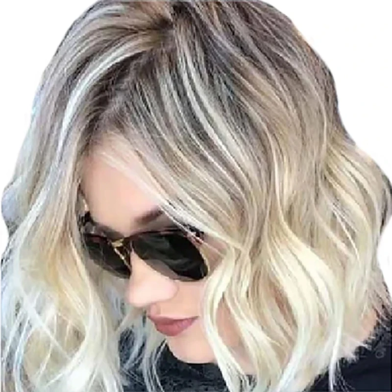 HAIRJOY  Synthetic Hair Wig Short Wavy With Bangs Wig  Light Blonde Cosplay  Party for Women image 4