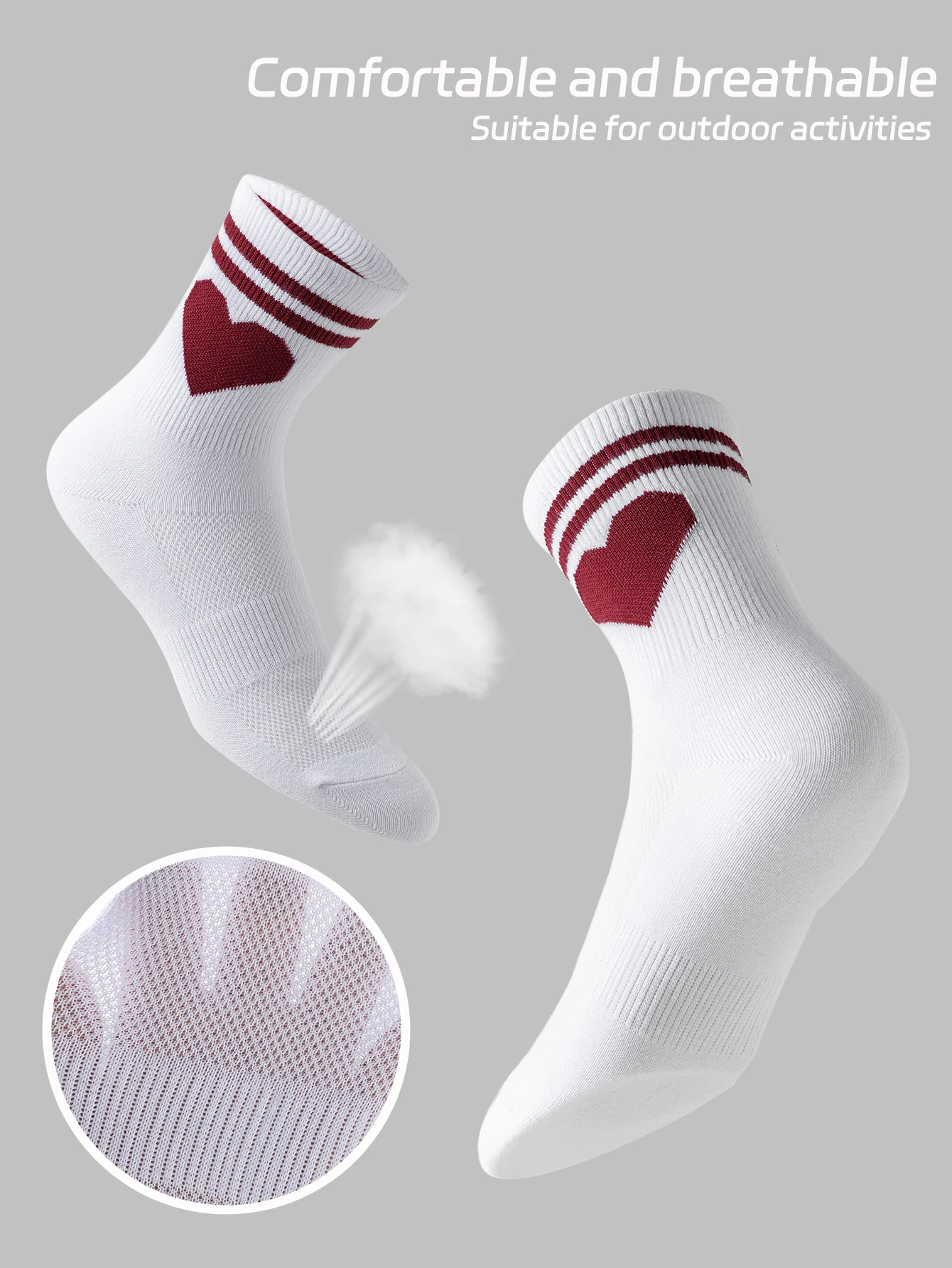 Randomly select 6 pairs of soft and comfortable long socks with cute hearts. These socks are suitable for outdoor activities.
