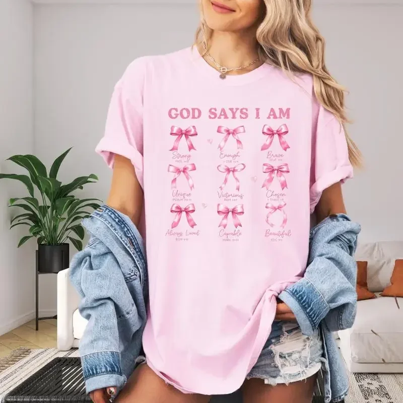 Inspirierendes T-Shirt mit der Aufschrift „Gott sagt: Ich bin mutig, stark, schön“ – Positive Affirmation, stärkendes Zitat, Glaube, religiös